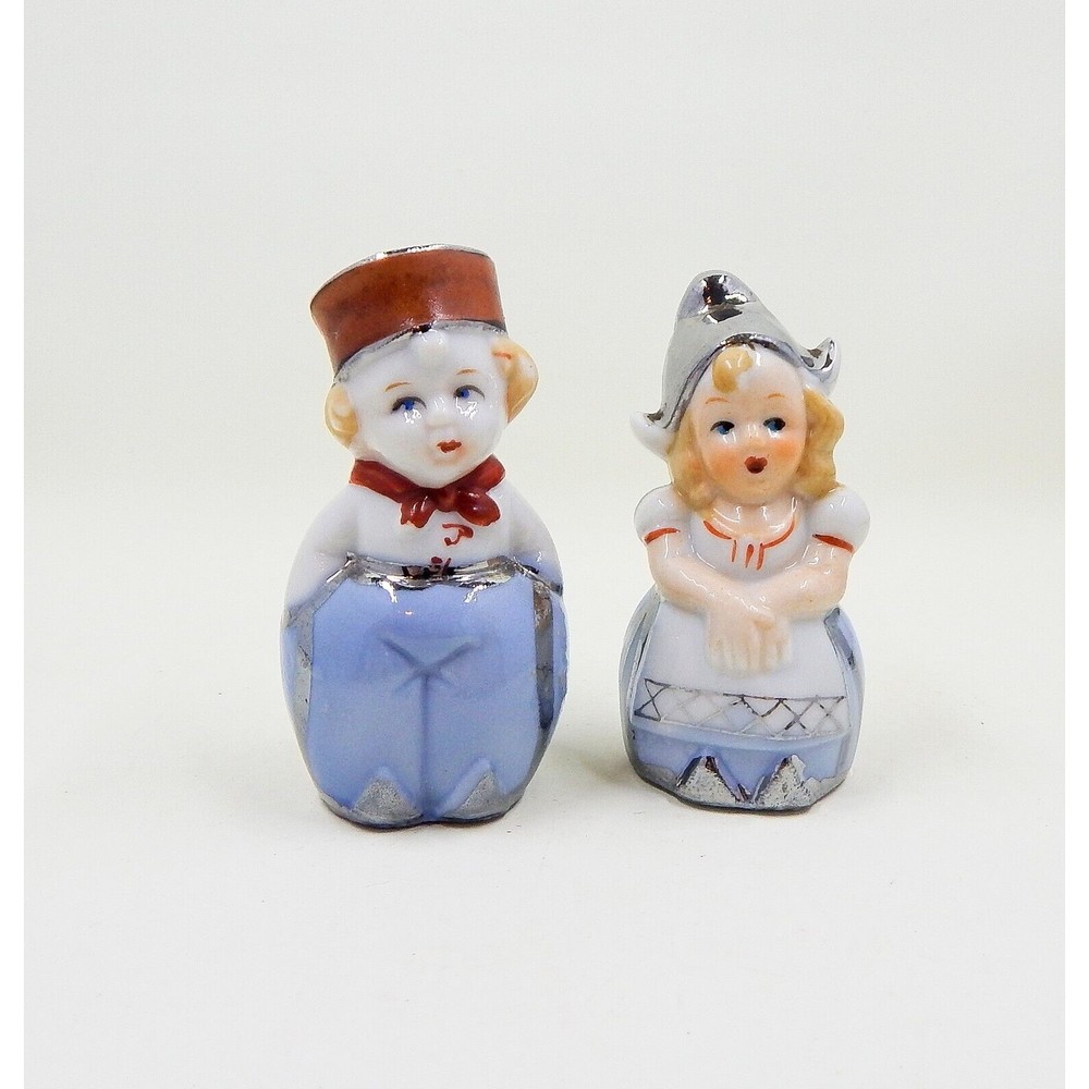 Dutch Boy Girl Salt Pepper Shakers Holland Porcelain Hand Painted Vintage 3 Inch